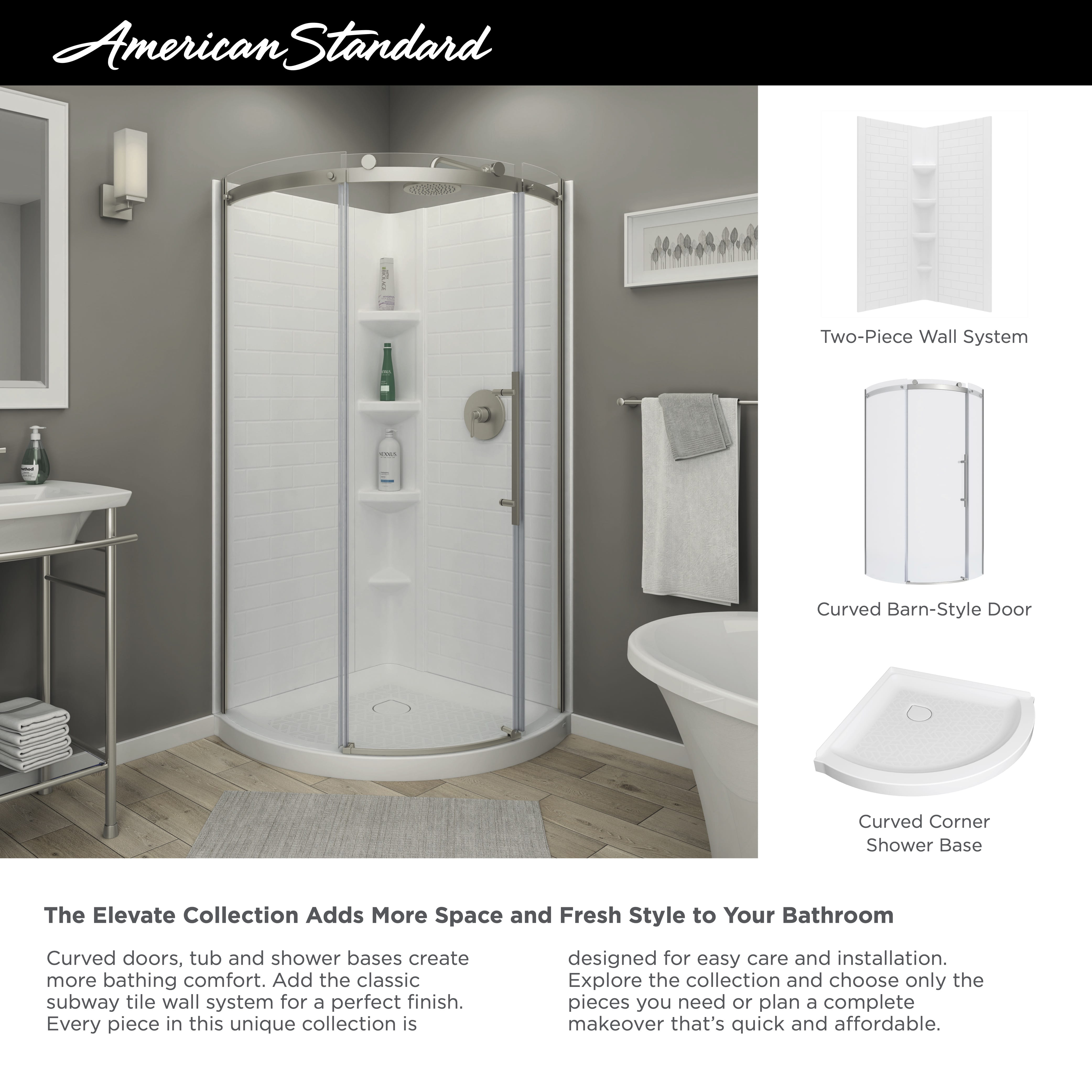 Elevate 36inch Curved Shower Base with Center Drain